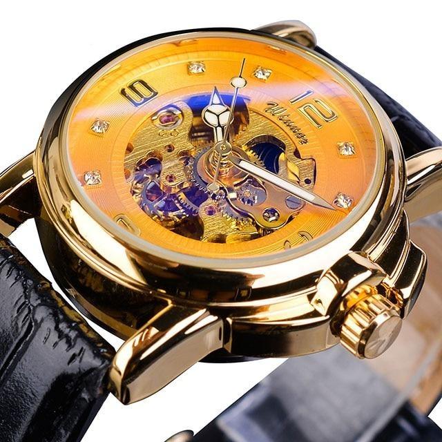 WINNER Gold Luxury Mechanical Watch Automatic Stainless Steel Strap  Skeleton Watches Men Crystal Star Dial Fashion Wristwatch - AliExpress